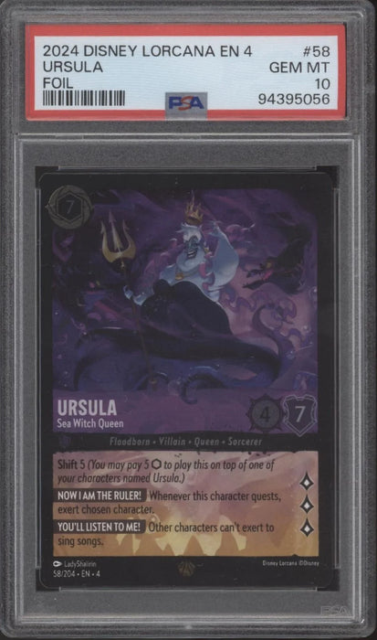 Ursula Sea Witch Queen Disney Lorcana Ursula's Return Foil #58 PSA 10