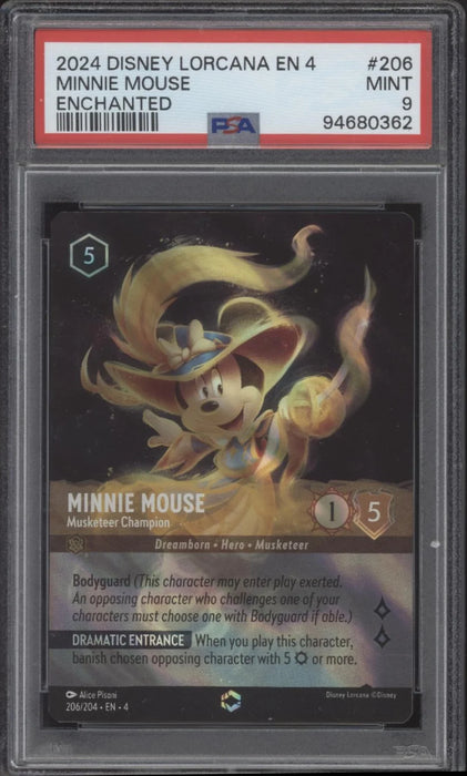 Minnie Mouse Musketeer Champion Disney Lorcana Ursula's Return Enchanted #206 PSA 9