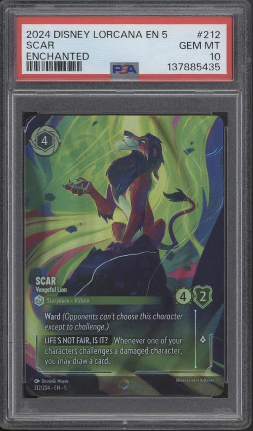 Scar Vengeful Lion Disney Lorcana Shimmering Skies Enchanted #212 PSA 10
