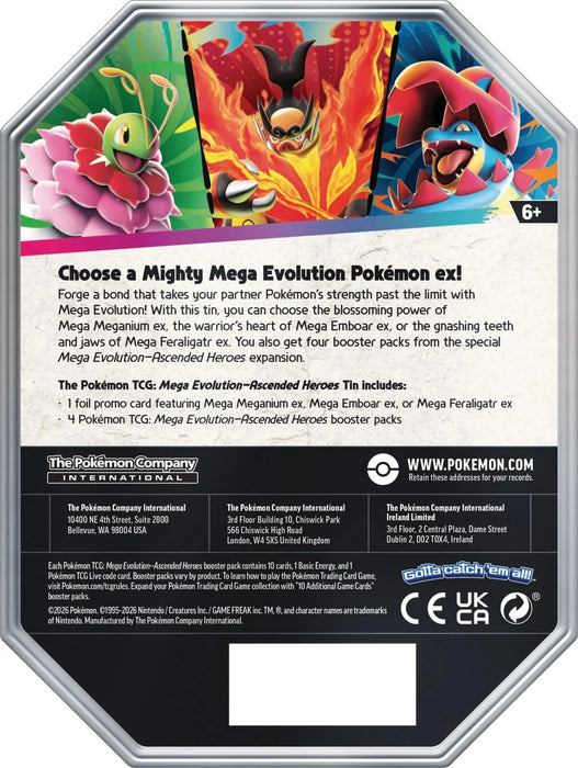 Ascended Heroes Tin - Assorted (Mega Emboar ex, Mega Feraligatr ex or Mega Meganium ex) | Pokemon TCG